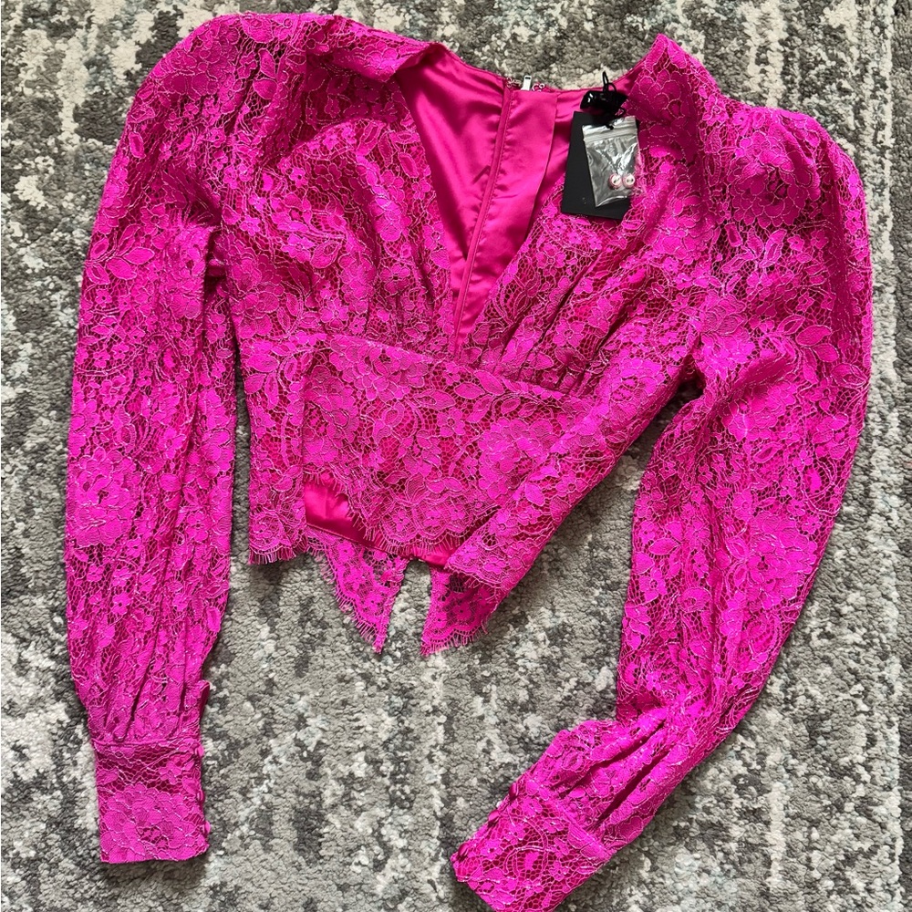 NBD Merlot Lace Blouse in Magenta